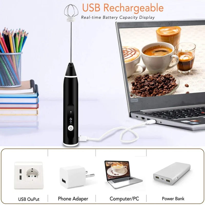 2 In 1 Rechargeable Coffee Beater and Egg Mixer and Milk Frother