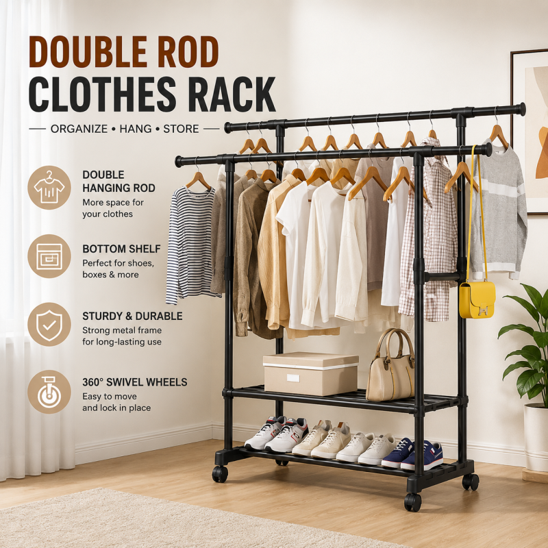 Industrial Shoe & Coat Rack with Wheels – Multi-Purpose Storage Organizer