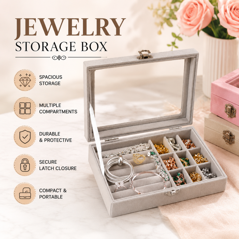 Velvet Glass Ring Earring Jewelry Display Organizer Box
